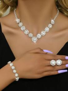 4 pièces Femme Set De Bijoux Avec À Strass Incrusté Colliers , Boucles D'oreilles , bracelets , Mariage Accessoire