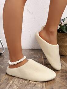 學院臥室拖鞋適用於女士一腳蹬家居拖鞋 - 米色 - 查看 4