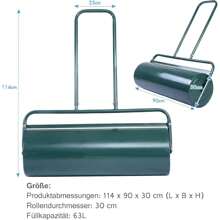 Rodillo para césped, Rodillo para césped rellenable, Volumen de llenado 63L/48L, Rodillo manual, Rodillo para jardín, 30 cm/32 cm de diámetro, Rodillo para césped de metal, Rodillo para césped de metal - Rellenable con agua/arena, Verde (63 L)
