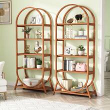 Tribesigns 5-Tier Open Bookshelf, 70.8" Tall Arched Bookcase, Modern Brown Storage Bookshelves, Freestanding Display Rack Shelving Unit For Office, Bedroom, Living Room - màu nâu - Xem 5