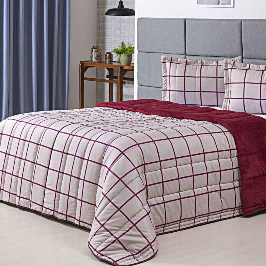 Duvet Cover Queen Size 400 Thread Count 3 Pieces - 紫紅色 - 查看 1