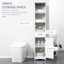 Kleankin Tall Bathroom Storage Cabinet With 3 Tier Shelf, Cupboard, Drawer, Door, Freestanding Linen Tower, Slim Side Organizer, White - 白色 - 查看 6