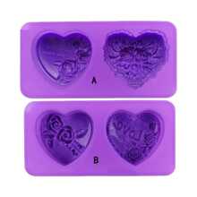 1 件，4 种款式玫瑰心形香皂硅胶模具 3D 花朵爱心形状翻糖模具手工树脂蜡烛香皂蜂蜡花工艺品情人节婚礼装饰 - 紫色 - 查看 7