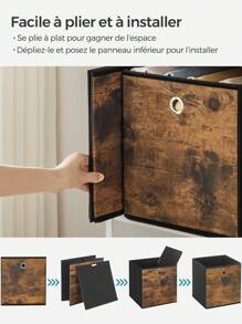 SONGMICS Boîte de Rangement, Lot de 6, Bac avec Poignée, Cube Tissu Non-tissé et Oxford, Panier, Adaptés aux Meubles Cubiques, Pliables, Vêtements, Marron Rustique et Noir - Marron rustique, noir 33 x 33 x 33 cm (P x L x H) - Voir 7