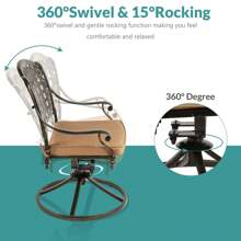 MEETWARM 7-Piece Outdoor Patio Dining Set, All-Weather Cast Aluminum Patio Conversation Set With 6 Cushioned Swivel Rocker Chairs For Backyard Garden Deck, 1 Rectangular Table - Đồng đậm/Tân - Xem 3