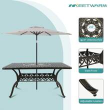 MEETWARM 7-Piece Outdoor Patio Dining Set, All-Weather Cast Aluminum Patio Conversation Set With 6 Cushioned Swivel Rocker Chairs For Backyard Garden Deck, 1 Rectangular Table - Đồng đậm/Tân - Xem 5