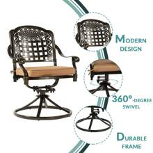 MEETWARM 7-Piece Outdoor Patio Dining Set, All-Weather Cast Aluminum Patio Conversation Set With 6 Cushioned Swivel Rocker Chairs For Backyard Garden Deck, 1 Rectangular Table - Đồng đậm/Tân - Xem 2