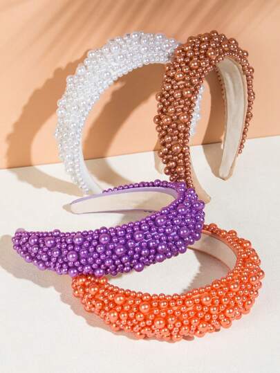 1 pieza Elegante diadema de estilo coreano para mujer con ala ancha, perlas falsas y cinta esponjosa elevada, accesorio de novia para el cabello, diadema, aro para el cabello, accesorios para el cabello