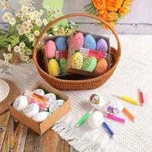 Set Of 6 DIY Hand Painted Easter Eggs With Cartoon Bunny Pattern, Handcraft Gift, For Family/Home/Scene/Theme Party Decoration. The Color Of The Accessories Will Be Sent Randomly.