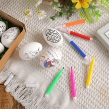 Set Of 6 DIY Hand Painted Easter Eggs With Cartoon Bunny Pattern, Handcraft Gift, For Family/Home/Scene/Theme Party Decoration. The Color Of The Accessories Will Be Sent Randomly.