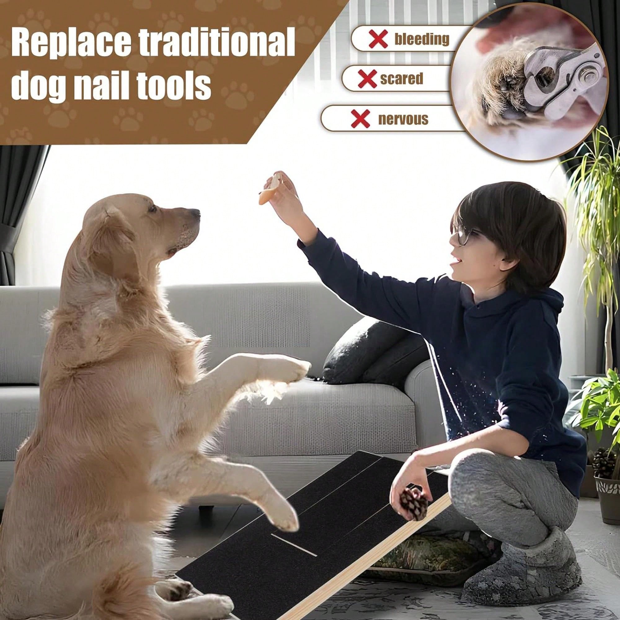 1pc Natural Wood Square Dog Nail File With Sandpaper, Suitable For Small & Medium Size Dogs For