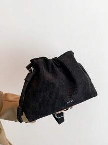 一款銷售毛絨布拉繩水桶包,小巧、清新、簡單、輕巧、大容量褶皺款長夾,女性休閑斜挎包,祝福包,時尚派對包 - 黑色 - 查看 2