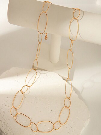 1pc GUERNONO Minimalist Niche Fashion INS Style Stainless Steel Hollow Geometric 18K Plated Long Necklace Suitable For Daily Wear And Holiday Gifts For Women