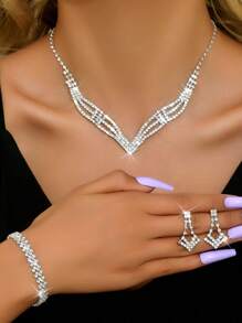 4 pièces Femme Set De Bijoux Avec À Strass Incrusté Colliers , Boucles D'oreilles , bracelets , Mariage Accessoire