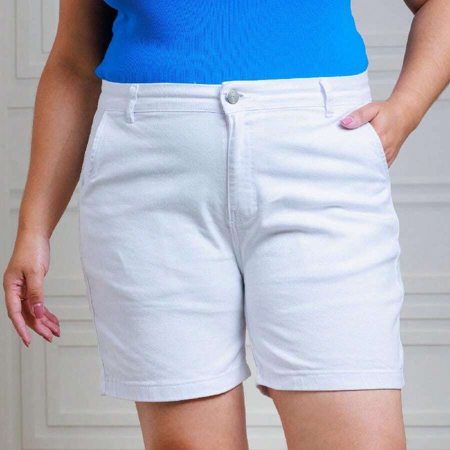 Plus Size Shorts - 白色 - 查看 1