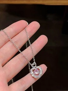 1入組甜美溫暖的心跳頻率墜子項鍊,適合女性 - 銀色 - 查看 1