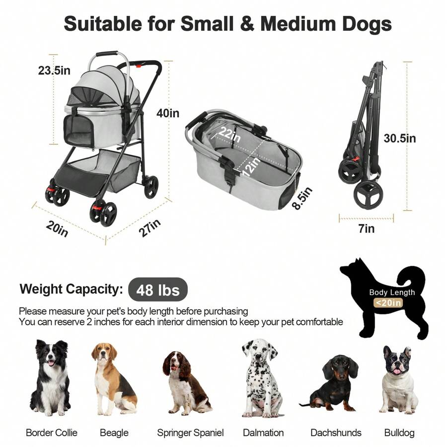 Wedyvko 3In1 Dog Stroller For Small Medium Dogs, Upgraded Versatile