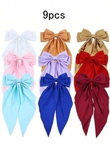 女士白色蝴蝶结，优雅长蝴蝶结，大号发夹，配有柔软的法式丝带和金属夹，适合婚礼、朋友聚会、生日和礼物 - 白色 - 查看 5