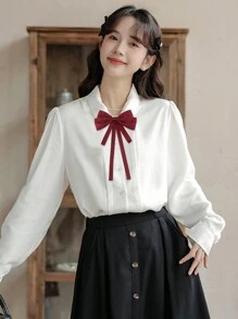 1pc Women's Ribbon Bow Tie Collar Brooch With Butterfly Decoration, Suitable For Daily Life - Multicolor - View 8