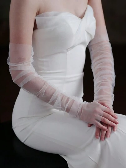 1 par de guantes largos blancos simples con protección UV para novia, accesorios para fiesta de noche, vestido formal y accesorios de Navidad y otoño