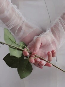 1 双简约白色长款防紫外线臂套新娘手套，适用于婚礼、晚会和正式礼服配饰，圣诞秋季配饰 - 白色 - 查看 7