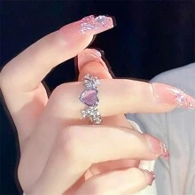 1只kpop甜美心戒指,鑲嵌粉色心型石頭,甜美又酷炫的風格,適合女孩搭配日常服裝,讓你成為驚豔派對的焦點配飾 - 粉色 - 查看 4