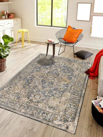 1 Stück Wohnzimmer Bohemian Vintage Design Teppich, Rechteck Form Aus Polyesterfaser, Einfach Zu Pflegen Und Waschbar, Geeignet Für Wohnzimmer, Flur, Schlafzimmer, Büro, Küche, Bauernhaus Home Dekor