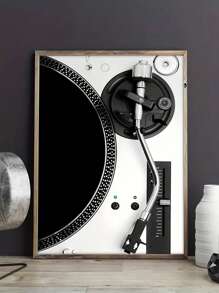 1片黑白色黑膠唱片音響壁畫,復古樂器海報 - 黑與白 - 查看 3