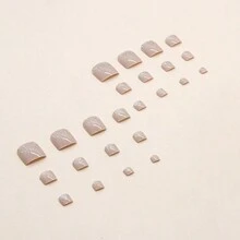 24入組趾甲貼紙,閃亮雙色漸變粉色足甲,自然風格的可穿戴美甲,配有果凍凝膠和指甲文件,適用於派對、舞會和日常穿著。 - 彩色 - 查看 4