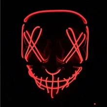 1 个 LED 发光面具，小丑设计恐怖面具，适合复活节、万圣节、狂欢派对 - 紅色 - 查看 7