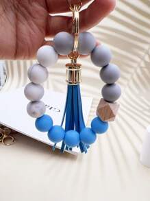 1pc Minimalist Beaded Keychain, Handmade Tassel Keyring, Women's Fashion Silicone Bead Wrist Lanyard - Marble Print Charm, Bag Accessory, Gift For Friends, Mom, Teachers - Multicolor - View 12