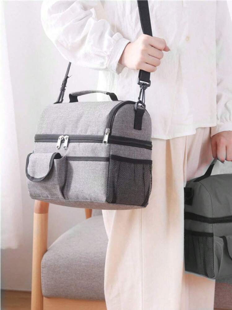 Itslife Borsa Termica Isolata Per Pranzo, Piccola Lunchbox Portatile Per Bambini E Adulti (Grigio, Triplo Strato, Impermeabile, Capacità 23,6x21,6x10cm) - 4