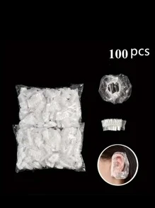 100pcs/Set Disposable Plastic Waterproof Ear Cover Bath Shower Salon Caps Ear Protector Cover One-Off Earmuffs Hair Dyeing Tools(There May Be 1-3 Errors In The Quantity)