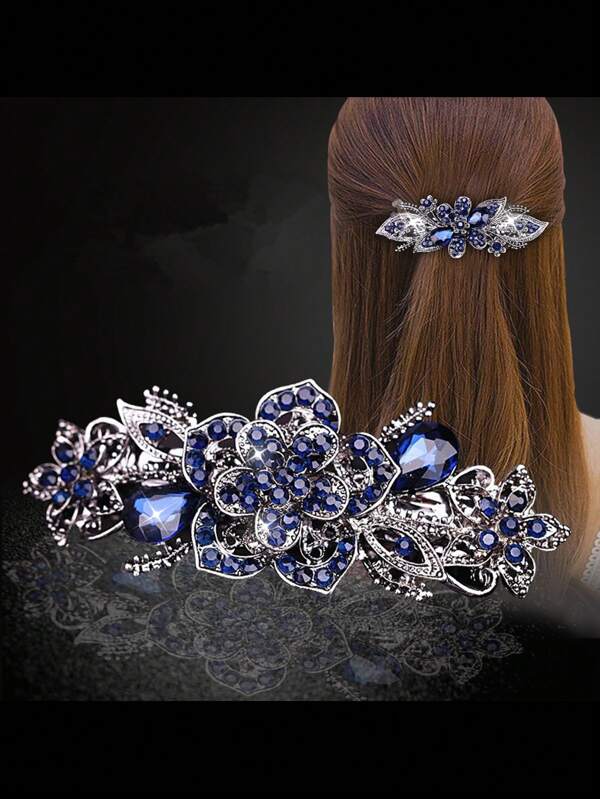 1pc Dark Color Spring Clip Hair Clip For Women, Zinc Alloy, Fashionable & Elegant Hair Accessory With Rhinestone, Adult Women, Simple & Anti-Slip Hairpin, Suitable For Parties, Shopping & Commuting Boho