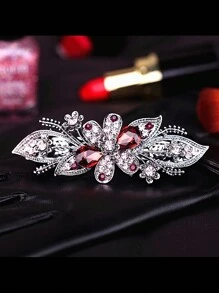 1pc Dark Color Spring Clip Hair Clip For Women, Zinc Alloy, Fashionable & Elegant Hair Accessory With Rhinestone, Adult Women, Simple & Anti-Slip Hairpin, Suitable For Parties, Shopping & Commuting Boho, School Stuff, Looks Of Party, Hair Accessories - Multicolor - View 3