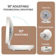 1PC Rechargeable 1200mAh Foldable Desktop Fan Wall Mountable Fan, Portable Air Conditioner, Folding Fan, Table Fan, Small Portable Fan Perfect For Office, Home, Kitchen, Outdoor, 90° Adjustable, Quiet Operation, With Trackless Hook, Three Gears Adjustment, Two Colors Available.