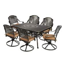 MEETWARM 7-Piece Outdoor Patio Dining Set, All-Weather Cast Aluminum Patio Conversation Set With 6 Cushioned Swivel Rocker Chairs For Backyard Garden Deck, 1 Rectangular Table - Đồng đậm/Tân - Xem 1