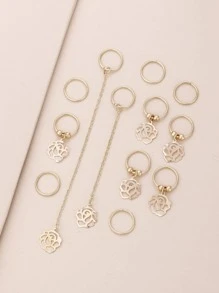 12 Piezas Rosas Doradas Cadena Accesorios Para Cabello - Dorado - Ver 3
