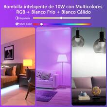 Foco Inteligente Wifi & Bluetooth, Glückluz Foco LED Alexa Bombilla,10W 1000lm E27 Smart RGBCW Bulb, Colors Regulable Dimmeable Multicolor 2.4Ghz Control Remoto de APP y Control de Voz (4 Piezas) - Multicolor - Ver 5