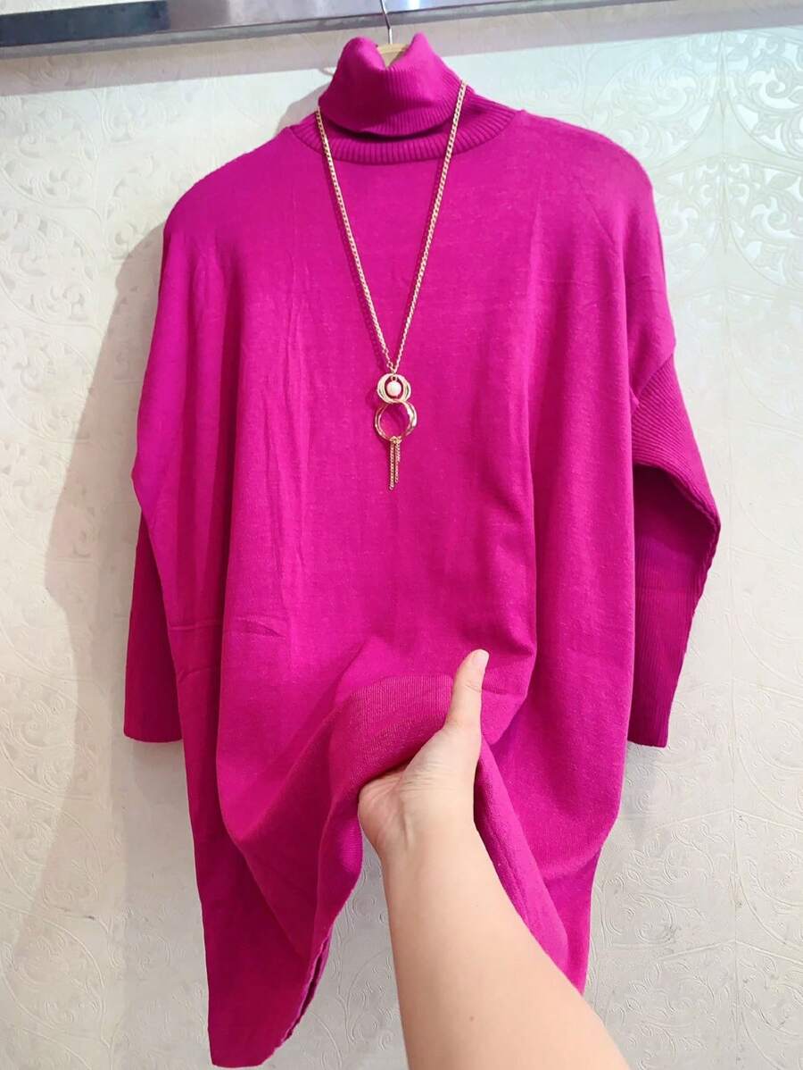 PLUS SIZE PONCHO DE TRICO MODAL GOLA ALTA FEMININA - Púrpura - Visão 1