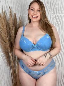 Plus Size Bra & Panty Sets - Màu xanh lam - Xem 1