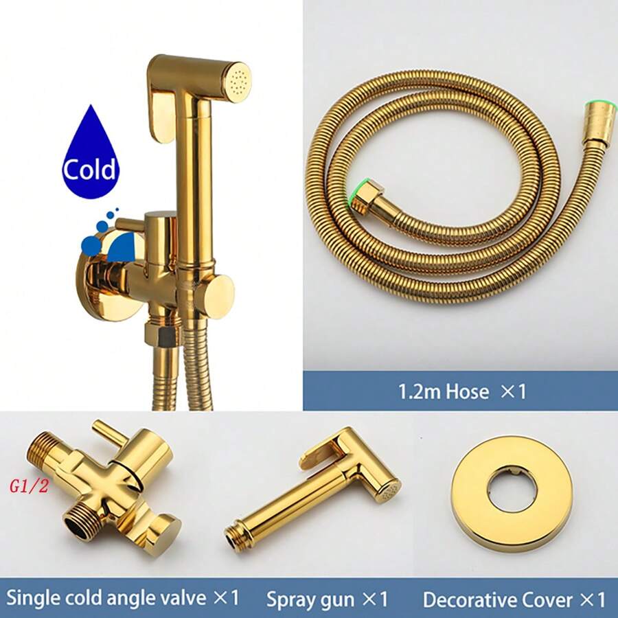 ULA 一組g1/2金色坐浴龍頭,黃銅坐浴龍頭噴嘴套件,便攜坐浴噴頭,淋浴花灑單冷水龍頭 - 金色 - 查看 1