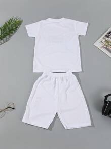 2pcs Young Boys' Casual Sports Suit With Letter Print Short Sleeve Top And Shorts, Quick-Dry, Summer