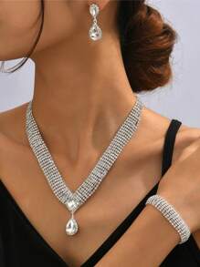 4 pièces Femme Set De Bijoux Avec À Strass Incrusté Colliers , Boucles D'oreilles , bracelets , Mariage Accessoire