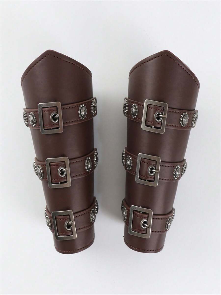 2pcs Rivet Decorative Wrist Braces PU Leather Medieval Viking Arm Guards For Renaissance Faire LARP Cosplay Props - Brown - View 1
