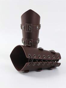 2pcs Rivet Decorative Wrist Braces PU Leather Medieval Viking Arm Guards For Renaissance Faire LARP Cosplay Props - Brown - View 4