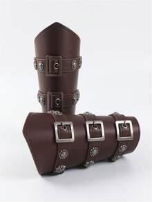 2pcs Rivet Decorative Wrist Braces PU Leather Medieval Viking Arm Guards For Renaissance Faire LARP Cosplay Props - Brown - View 3