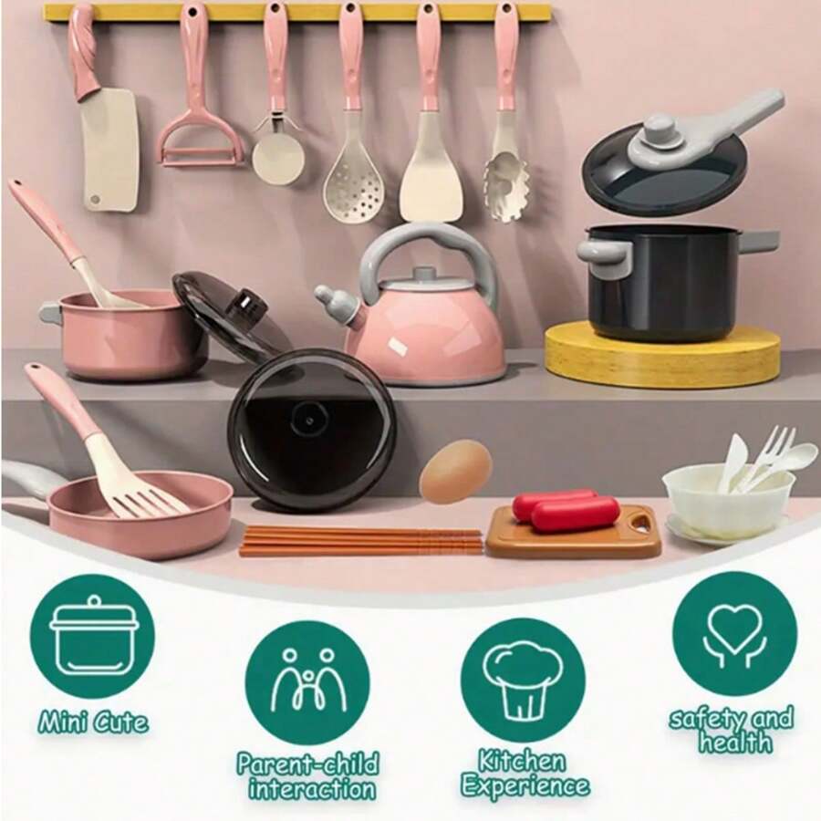 1set 28pcs Kids Simulation Cooking Utensils Playset, Pretend Play Toy Gift For Boys & Girls (Some Accessories Color May Vary)