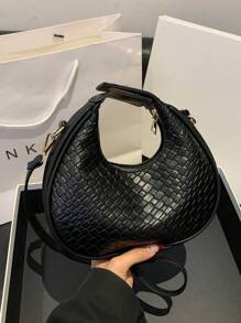Fashionable New Women's Shoulder Bag, Versatile PU Casual Shoulder Bag With Elegant Look, Adjustable Strap, Zipper Closure, Fits Cellphone & Cosmetics, Suitable For Ladies, For Outing, Shopping, Dating, Etc. - Black - View 10