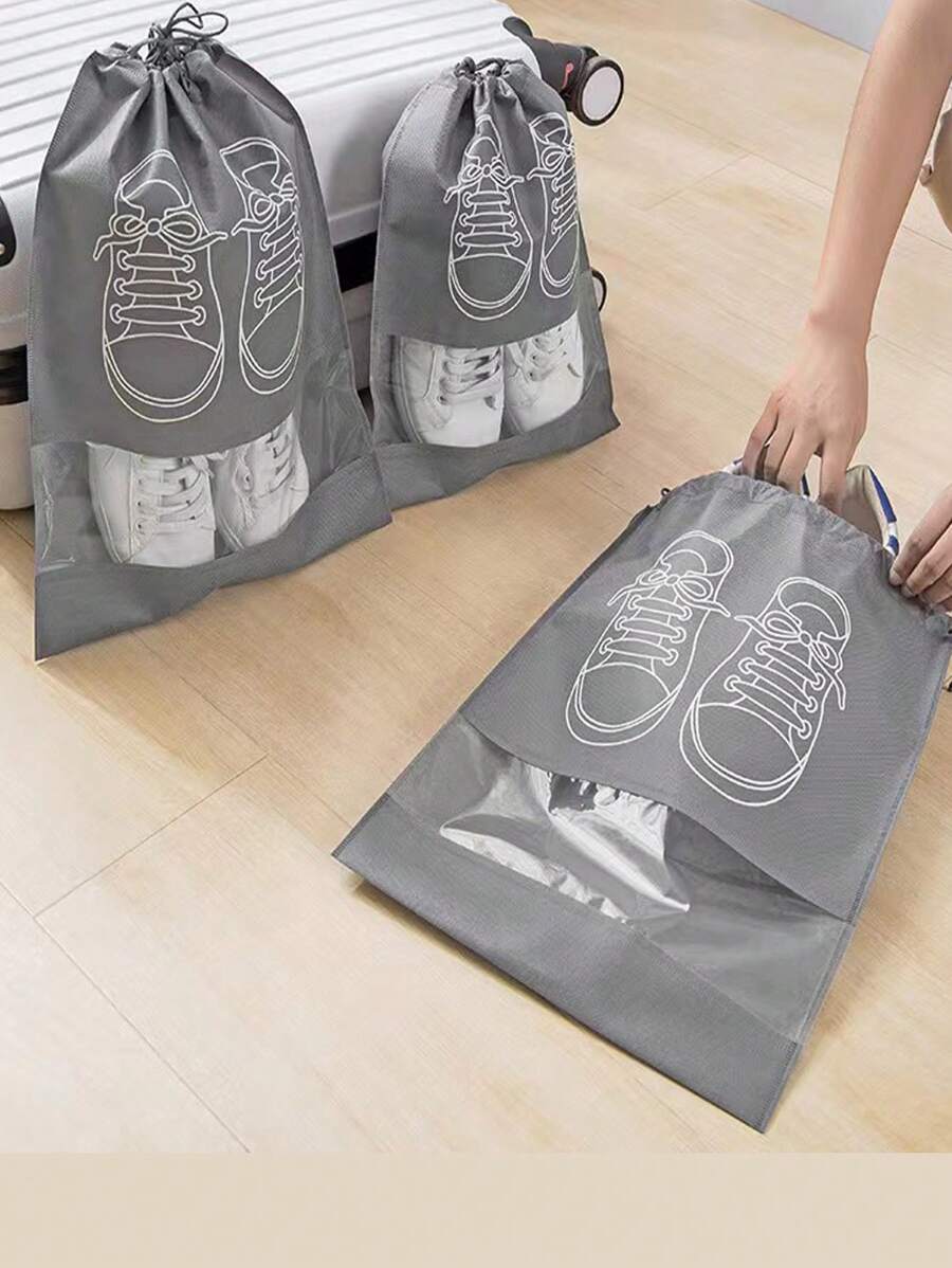 1pc Non-Woven Fabric Shoe Storage Bag With Drawstring Closure, Dust-Proof And Transparent Shoe Travel Pouch